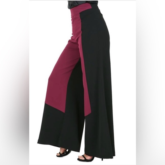 Vintage Maroon/ Black Color Block High Waisted Wide Leg Dress Pants Sz. L - Picture 2 of 9